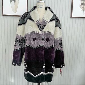Fur Real NWT Faux Fur Snowflake Coat Purple & Grey with Hand Muffler